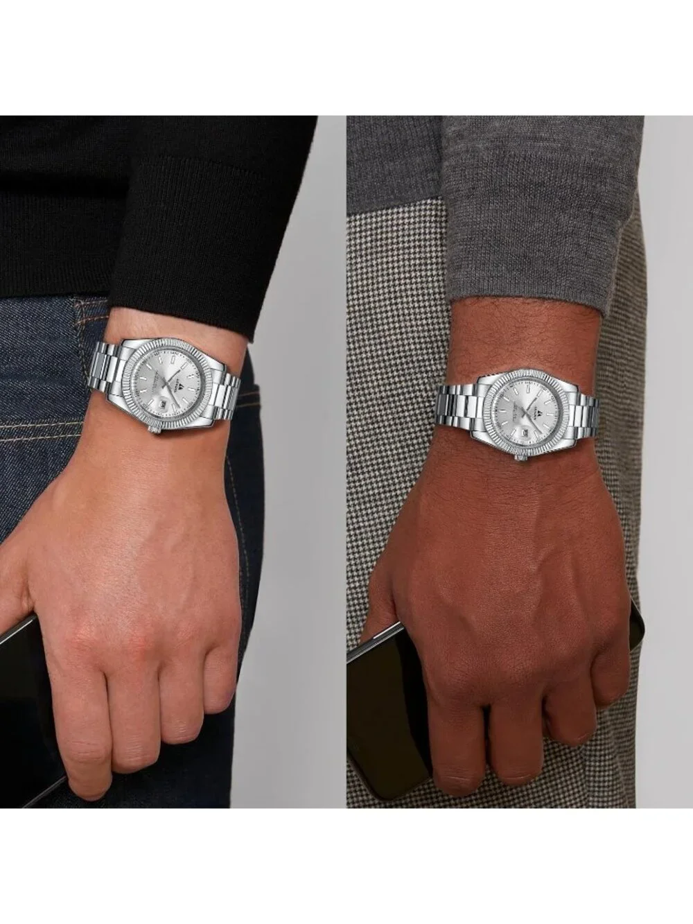 Men's All Silver Classic Waterproof Stainless Steel Analog Quartz Luxury Watch